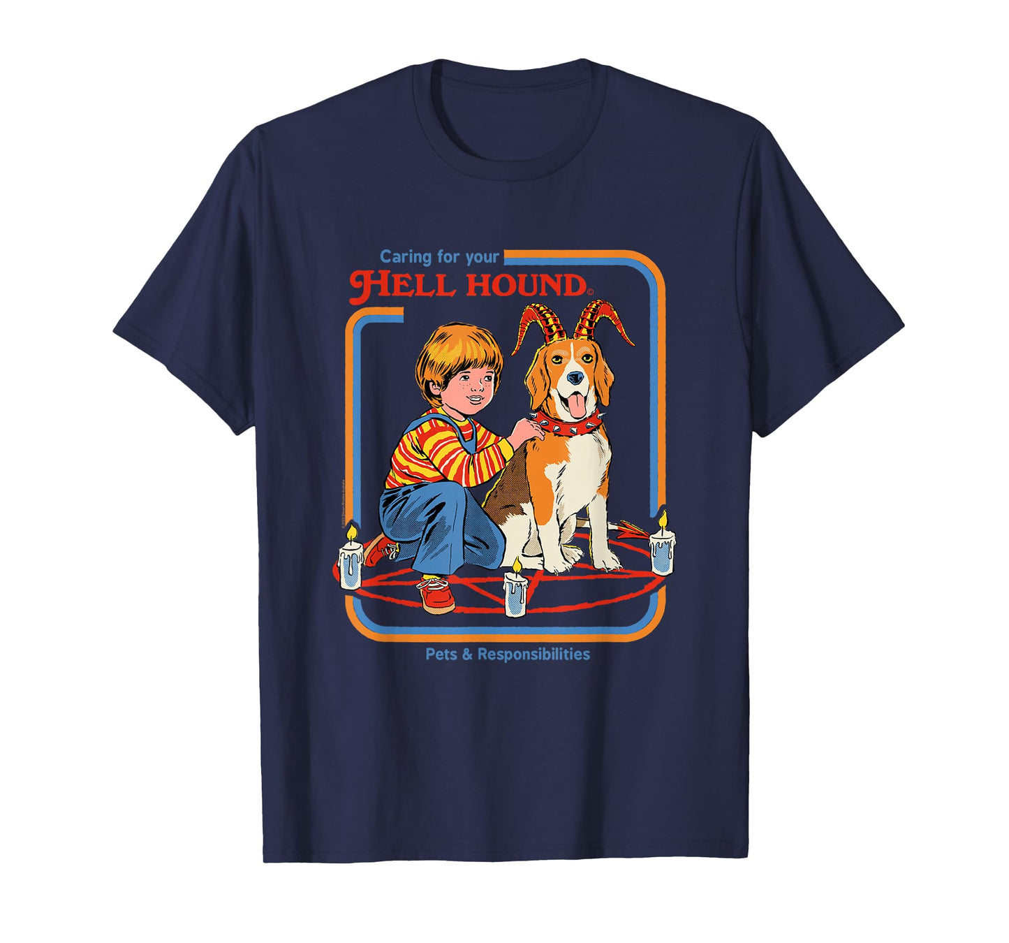 Steven Rhodes Caring for Your Hell Hound Retro Dark Humor T-Shirt