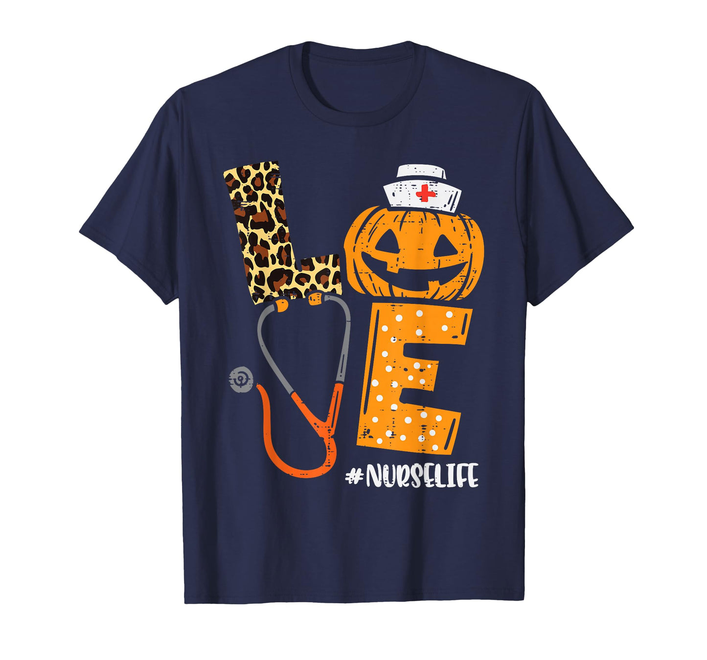 Love Nurse Pumpkin Leopard Fall Halloween Thanksgiving Women T-Shirt