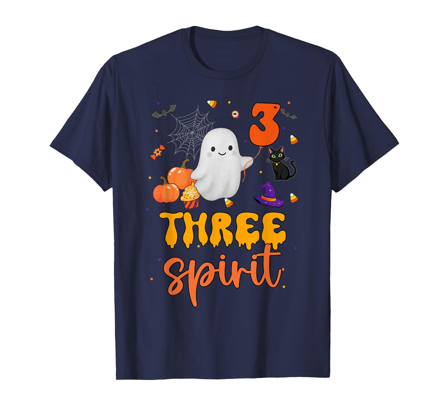 Three Spirit Ghost Pumpkins Cat Halloween 3rd Birthday Boy T-Shirt