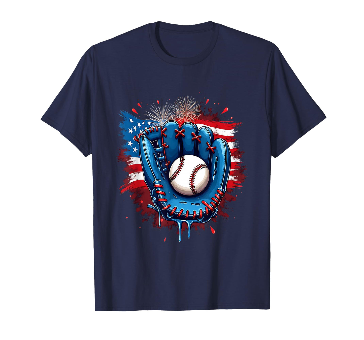 Baseball Glove USA Flag Drip Style 4th of July Game Vibes T-Shirt