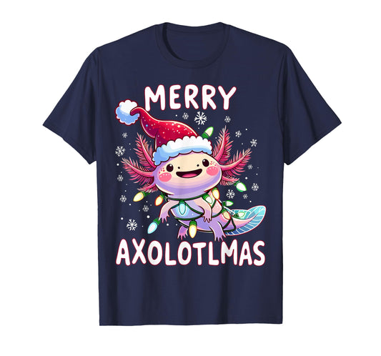 Merry Christmas Axolotl Lights Axolotlmas Tree Xmas T-Shirt