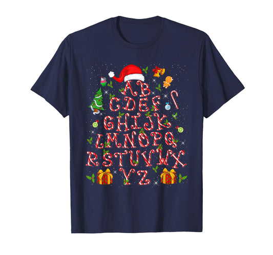 Christmas Tree Alphabet Candy Cane Xmas Holiday Teacher T-Shirt