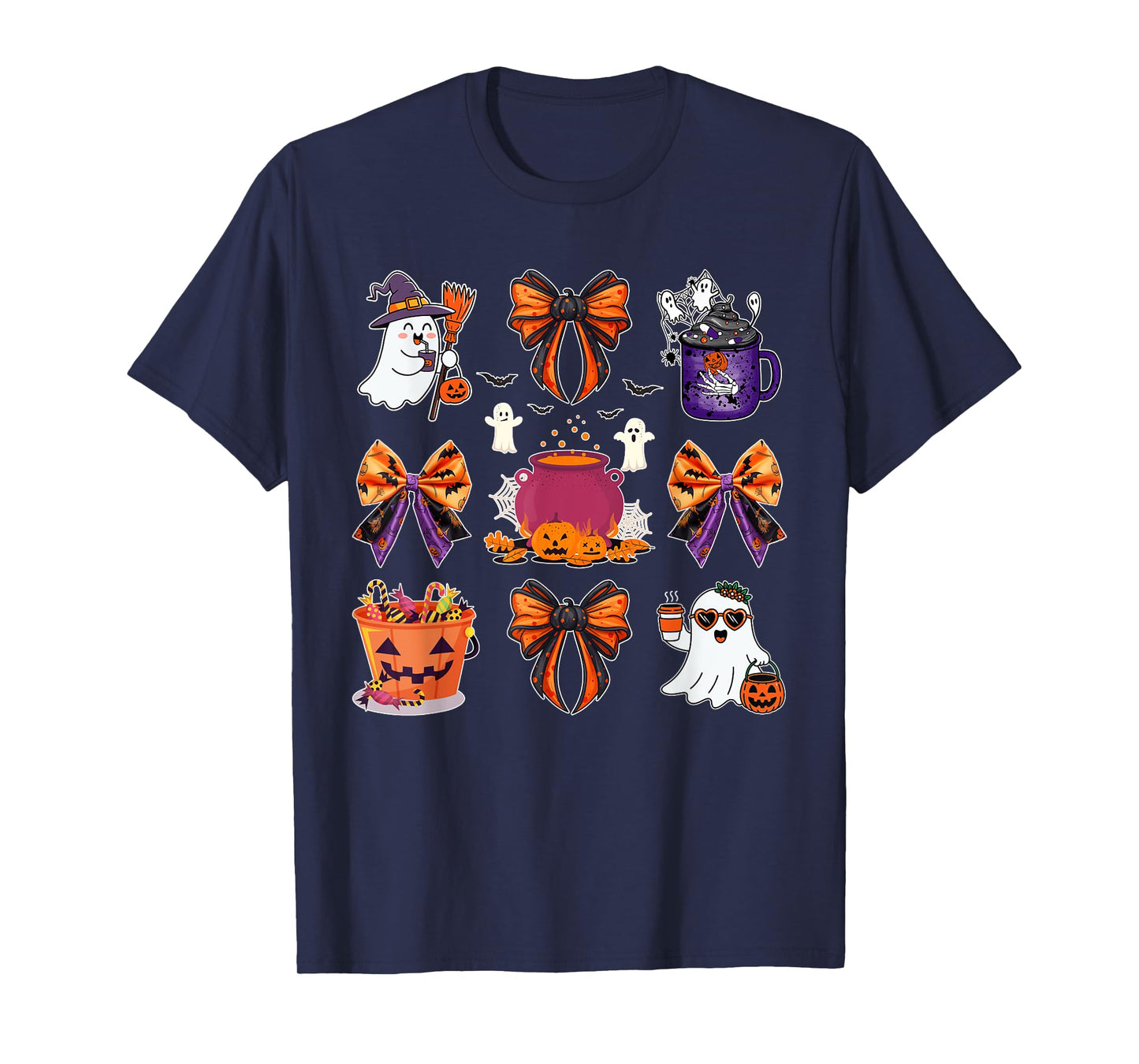 Ghost Boo Candy Buckets Pumpkin Spice Halloween Coquette Bow T-Shirt