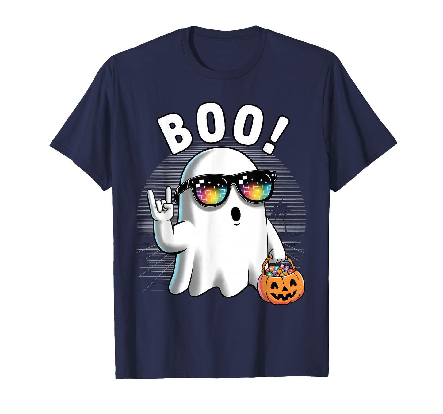 Rock Ghost Retro Halloween Pumpkin Funny Boo T-Shirt