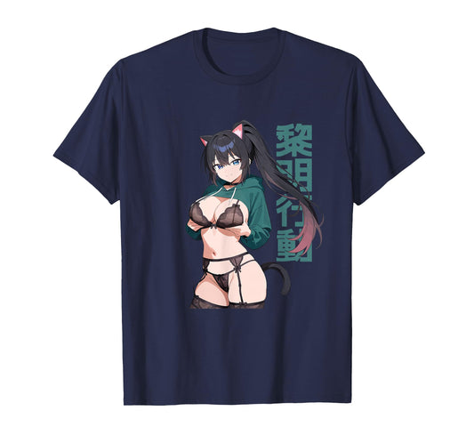 Sexy Waifu Anime Girl Cat Kitten Ears Lingerie Japanese Art T-Shirt