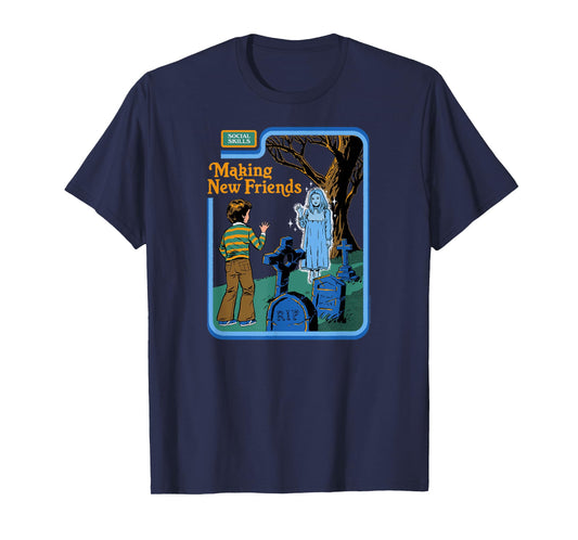 Steven Rhodes Making New Friends Ghost Retro Dark Humor T-Shirt