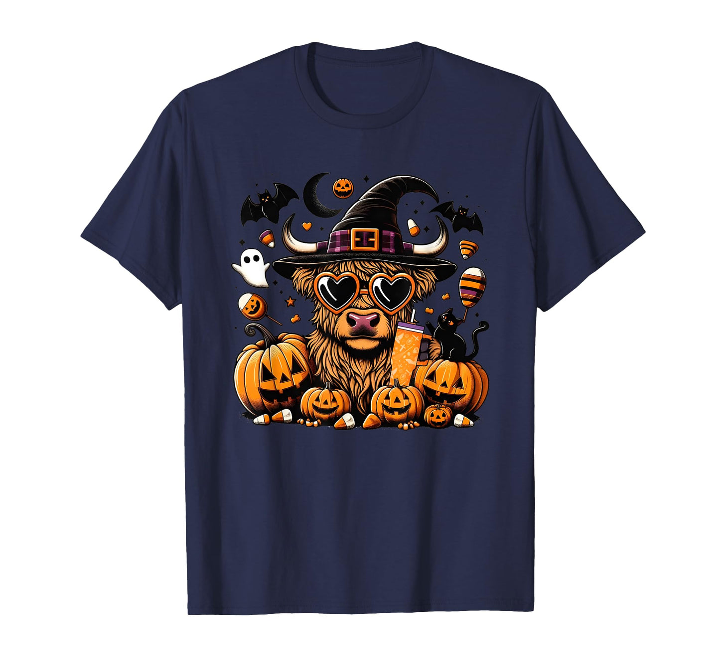 Halloween Highland Cow Bull Halloween Ghost Cows Spooky T-Shirt