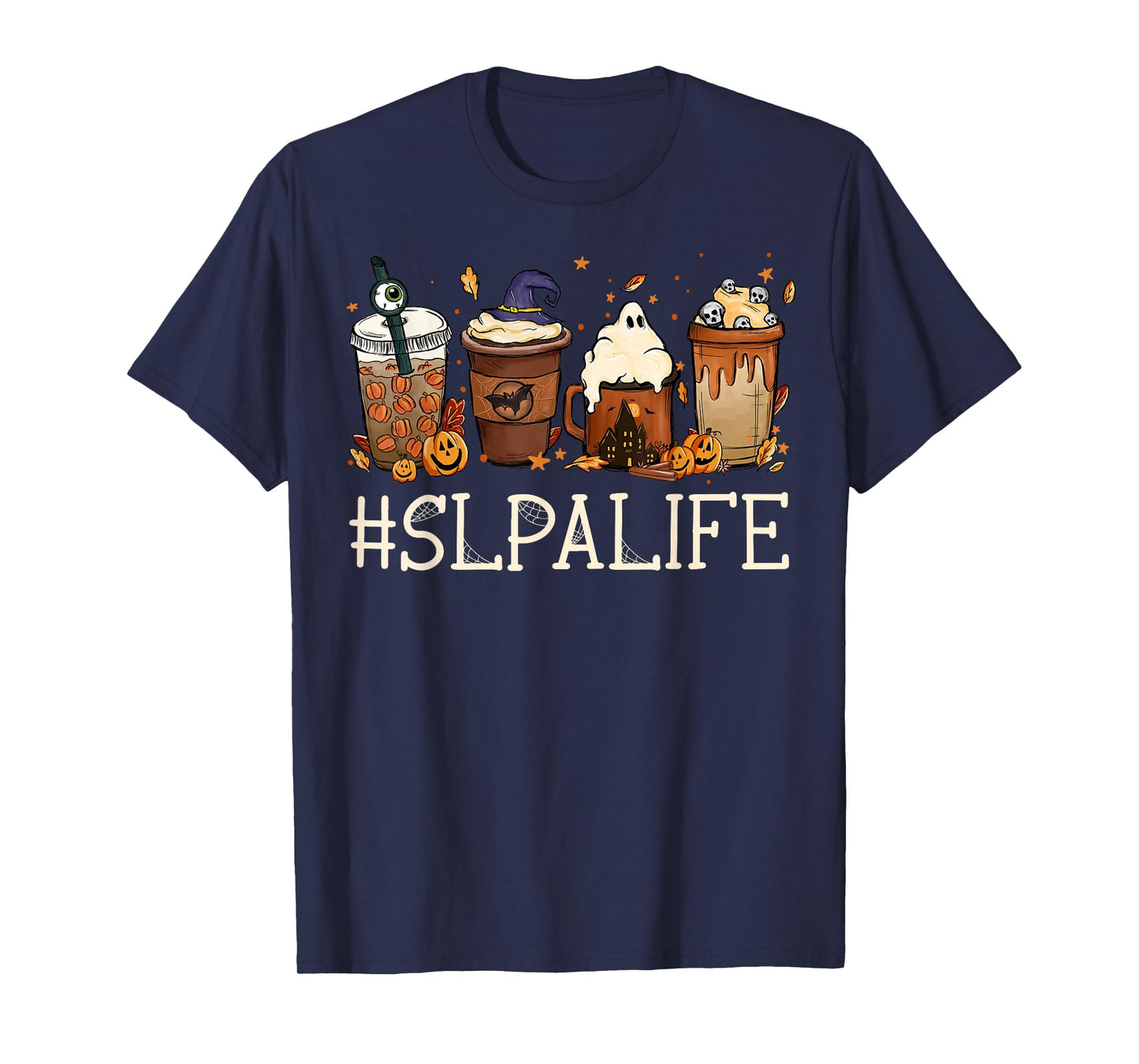 SLPA Horror Fall Coffee Spooky Halloween Pumpkin Autumn T-Shirt