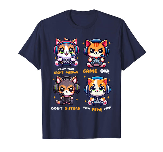 Gamer Cat Funny Gaming Video Games Pew Boys Girls Kids Teens T-Shirt