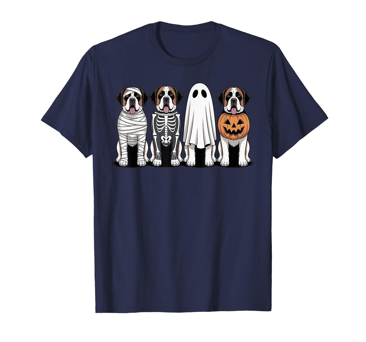 Spooky Ghost Saint Bernard Pumpkin Halloween Dog Skeleton T-Shirt