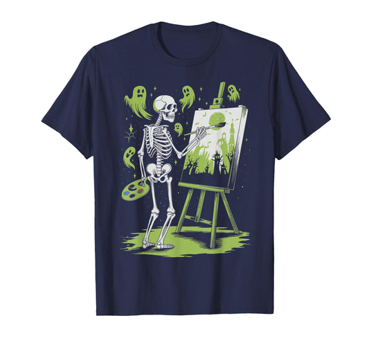 Skeleton Art Painting Lovers Spooky Halloween Artist Drawing T-Shirt