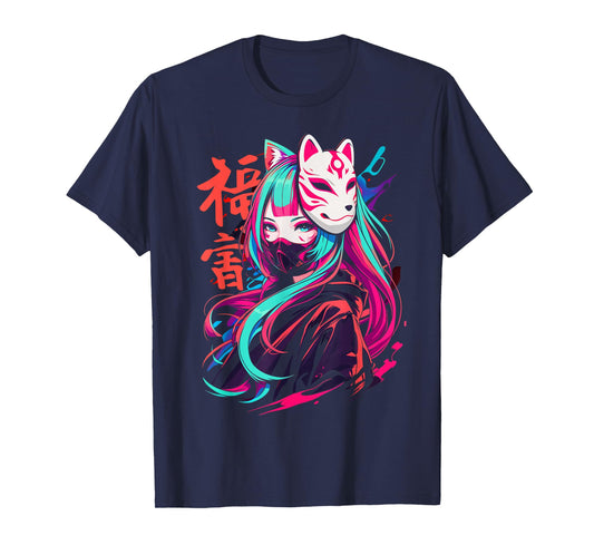 Anime Manga Cyberpunk Aesthetic Techwear Harajuku Kitsune T-Shirt