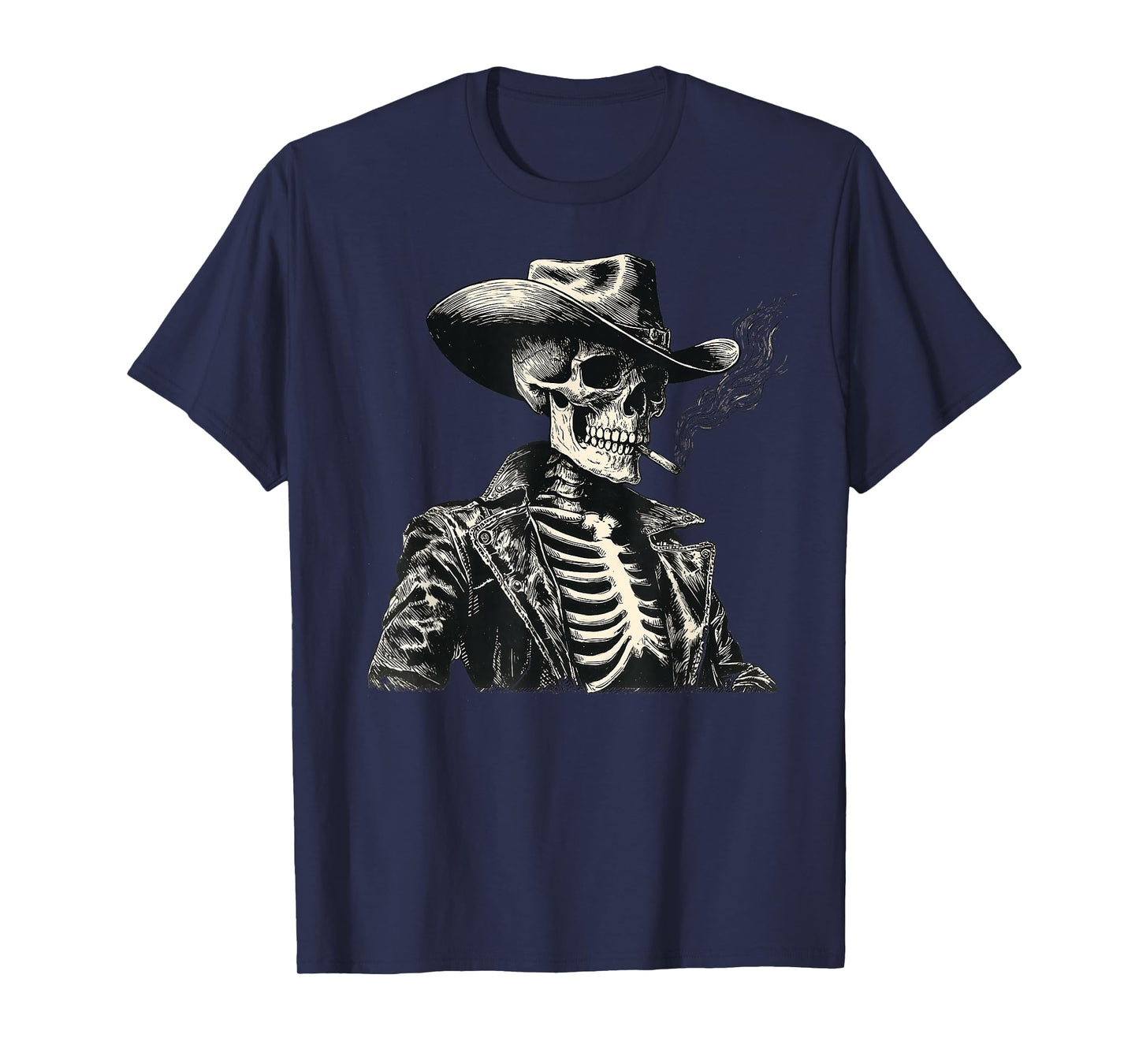 Vintage Rodeo Western Cowboy Skeleton Cigarette Halloween T-Shirt