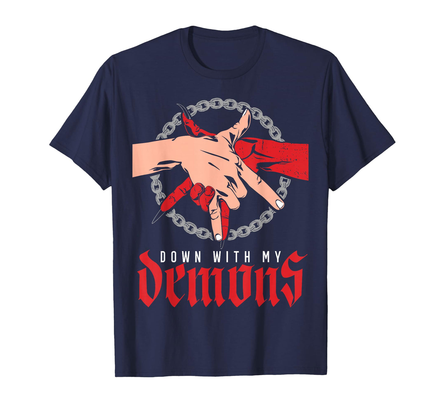 Down with My Demons Deal Handshake Aesthetic Humour Goth T-Shirt