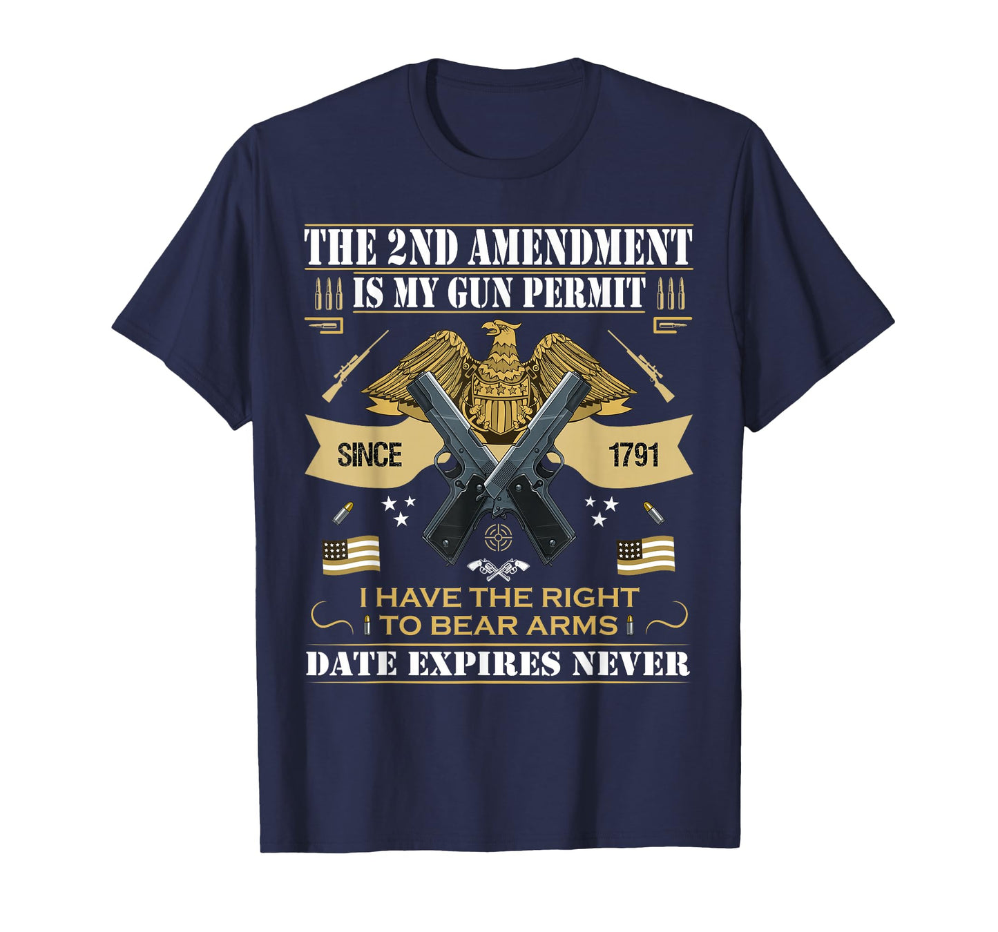Pro Gun Second Amendment is My Gun Permit USA American Flag T-Shirt