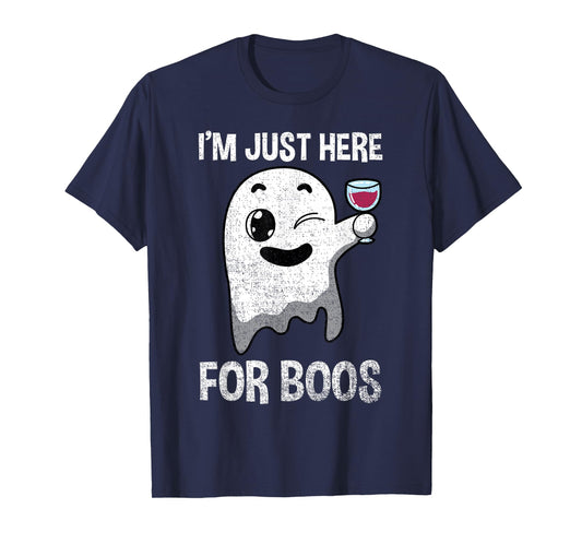 Im Just Here For Boos Shirt Halloween Ghost Wine Glass Wink T-Shirt