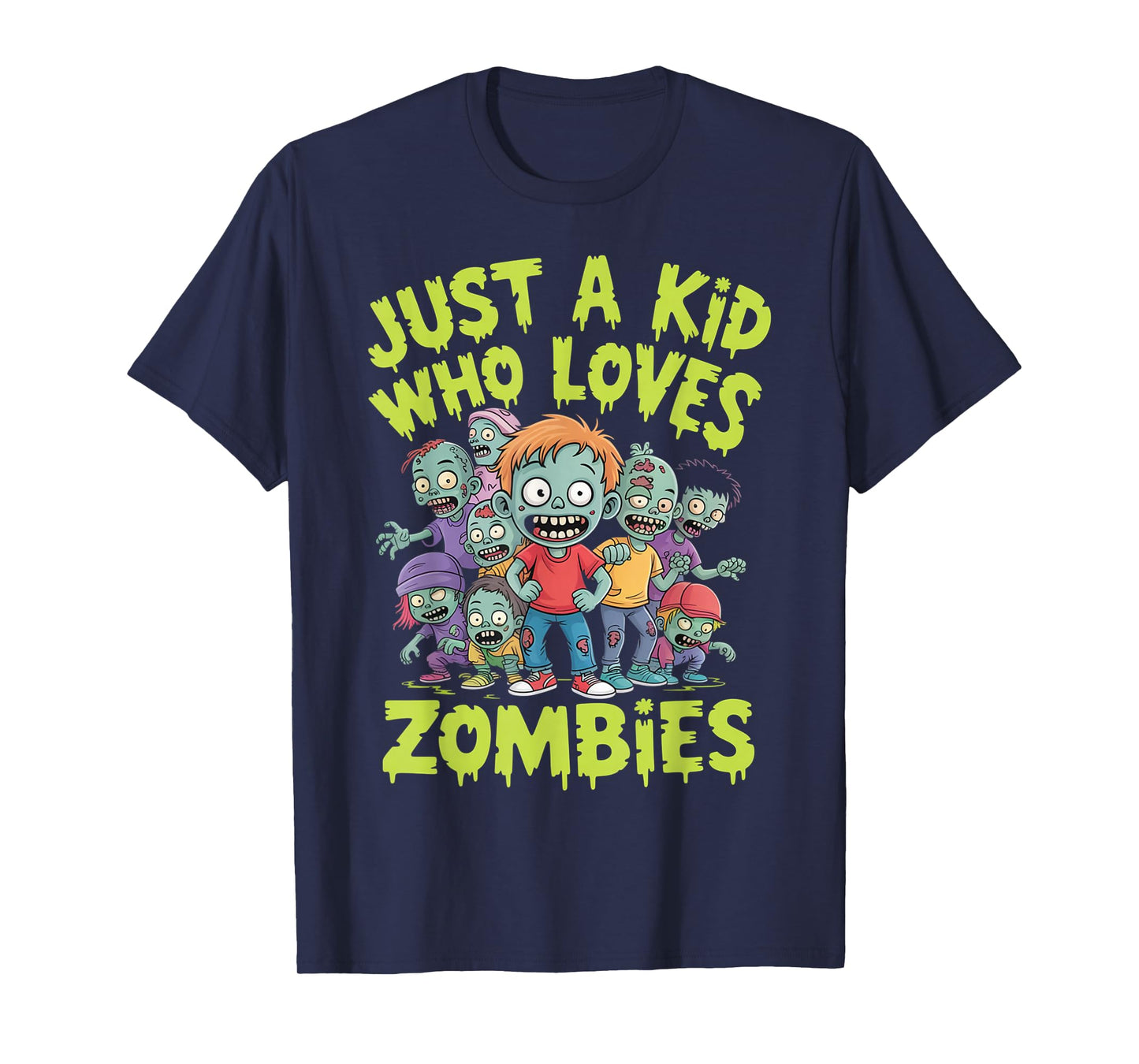 Halloween Zombie Funny Just A Kid Who Loves Zombies Kids T-Shirt