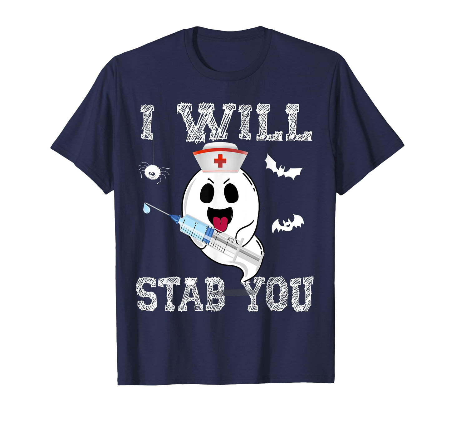 Cute Ghost Nurse I will stab you Cool Halloween Girl women T-Shirt