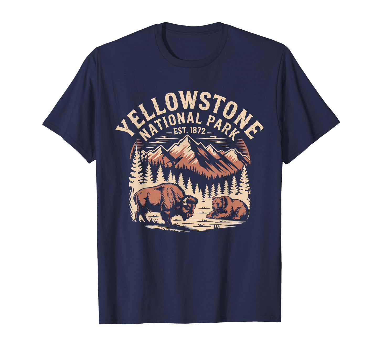 Yellowstone US National Park Bison Bear Vintage T-Shirt