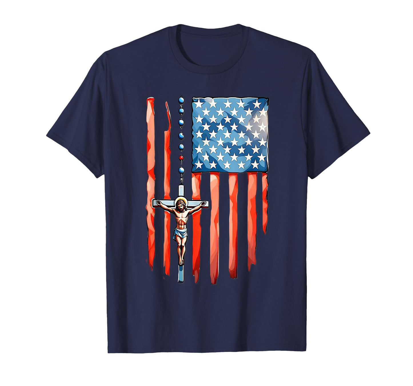 American Flag Rosary Catholic T-Shirt