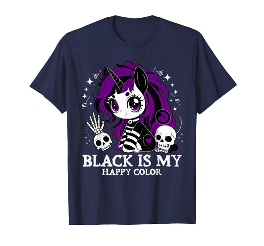 Black is My Happy Color Gothic Unicorn Emo T-Shirt