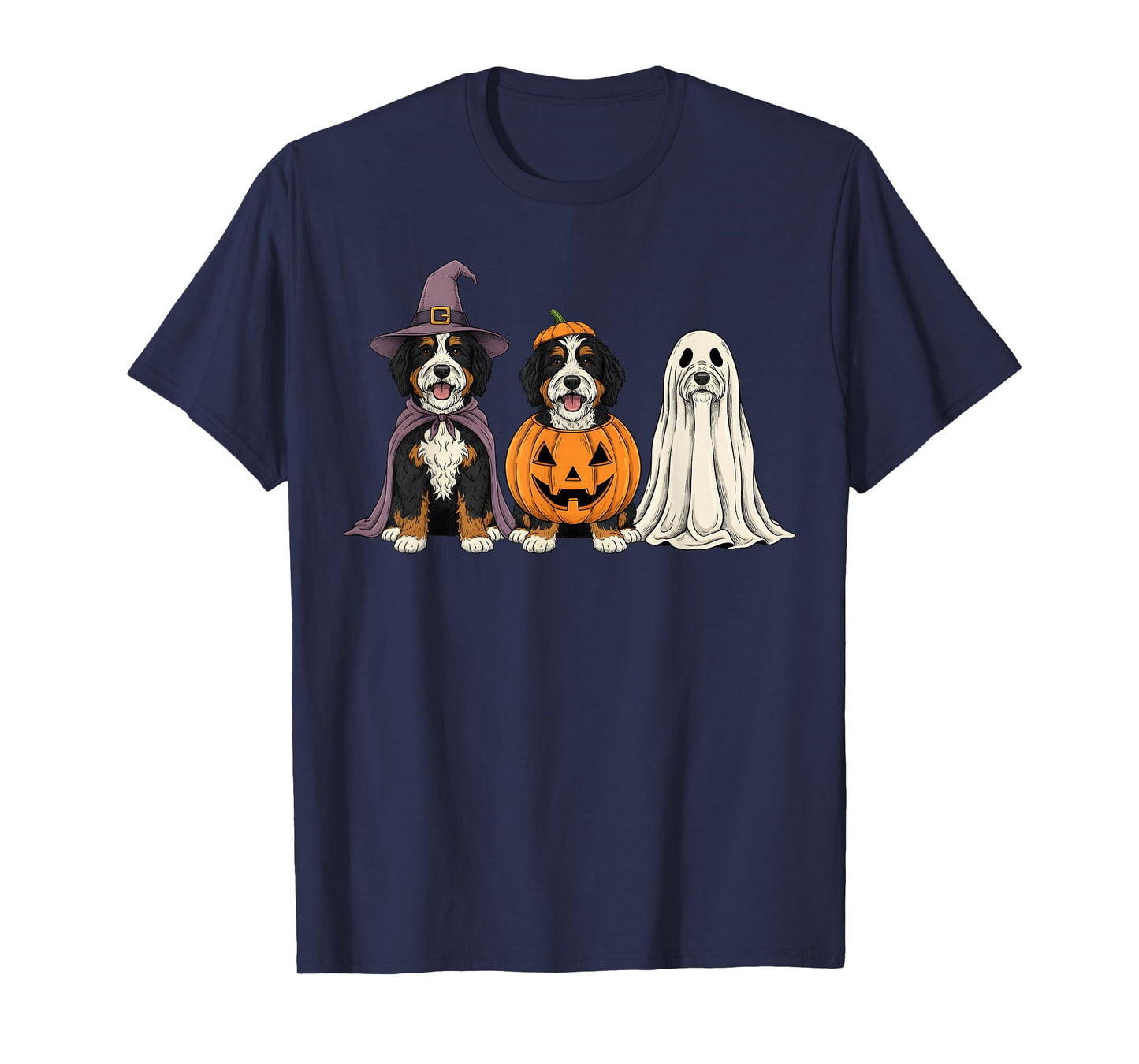Spooky Ghost Bernedoodle Pumpkin Halloween Doodle Dog Lover T-Shirt