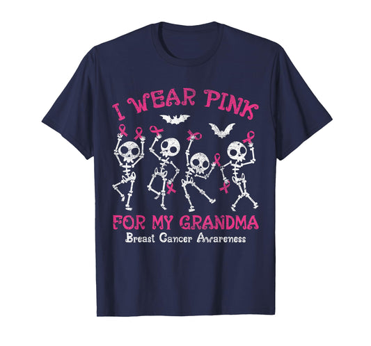I Wear Pink For My Grandma Breast Cancer Awareness Skeletons T-Shirt