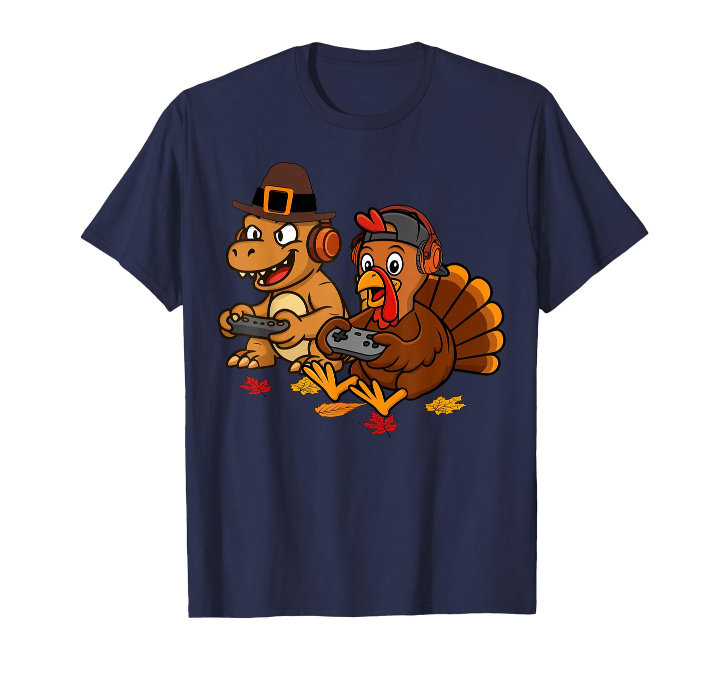 Thanksgiving Gaming Fall Turkey Dinosaur Gamer Boys Men T-Shirt