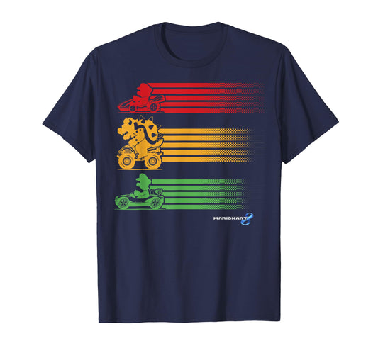 Mario Kart Mario Bowser Yoshi Line Stack T-Shirt