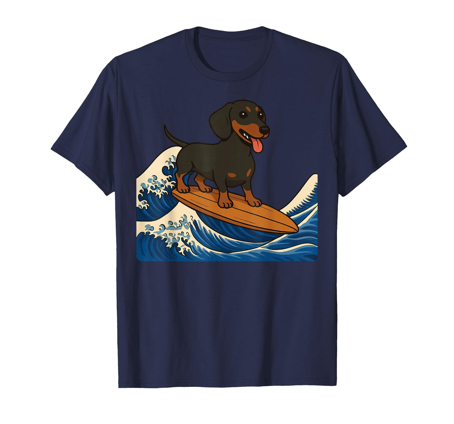 Dachshund Surfing Japanese Wave Weiner Dog T-Shirt