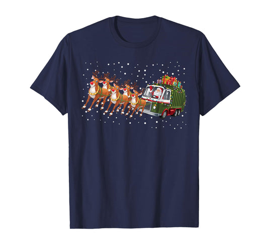 Garbage Truck Santa Sleigh Reindeer Christmas Kids Toddler T-Shirt