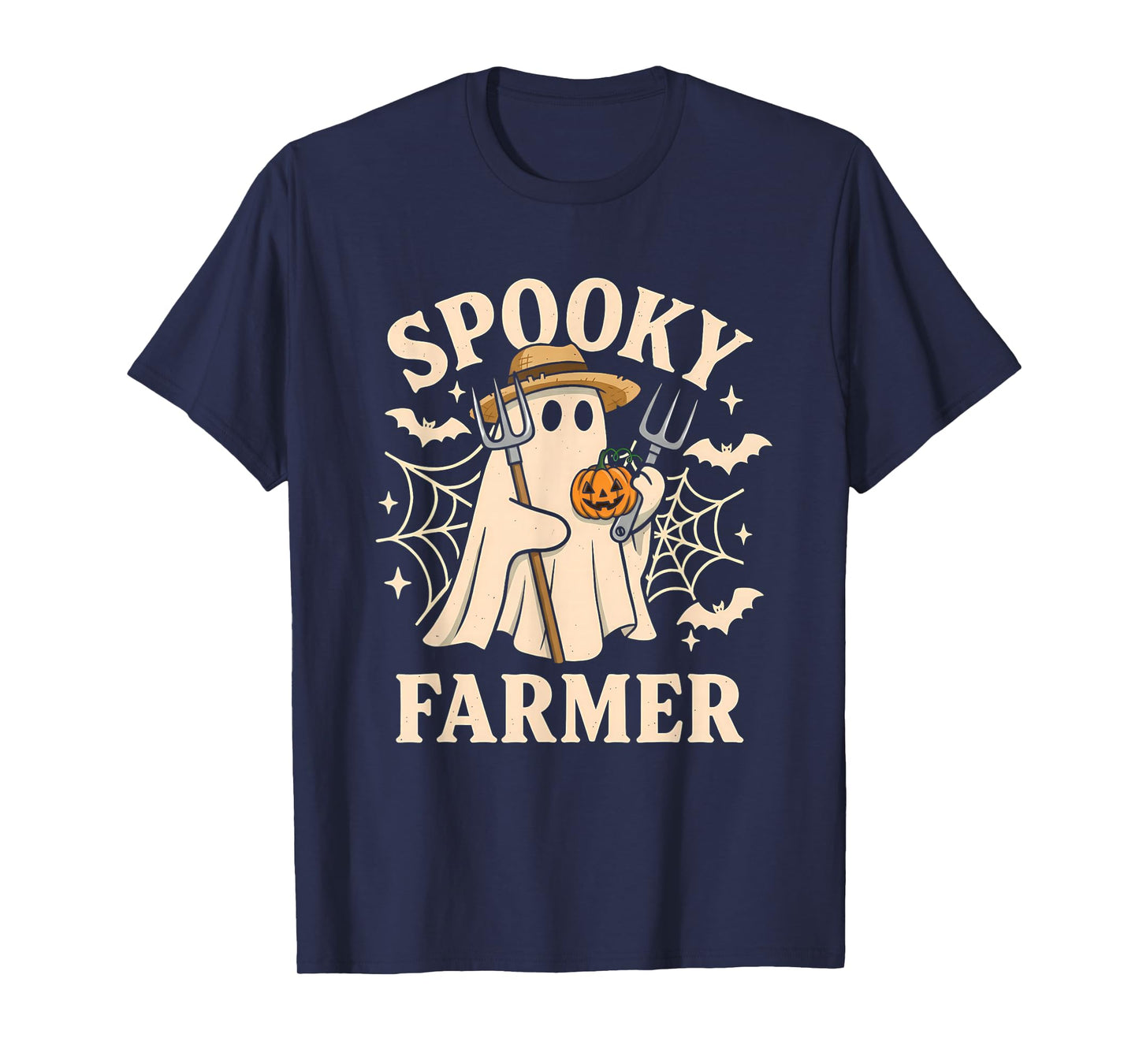 Spooky Farmer Costume Funny Ghost Halloween Pumpkin T-Shirt