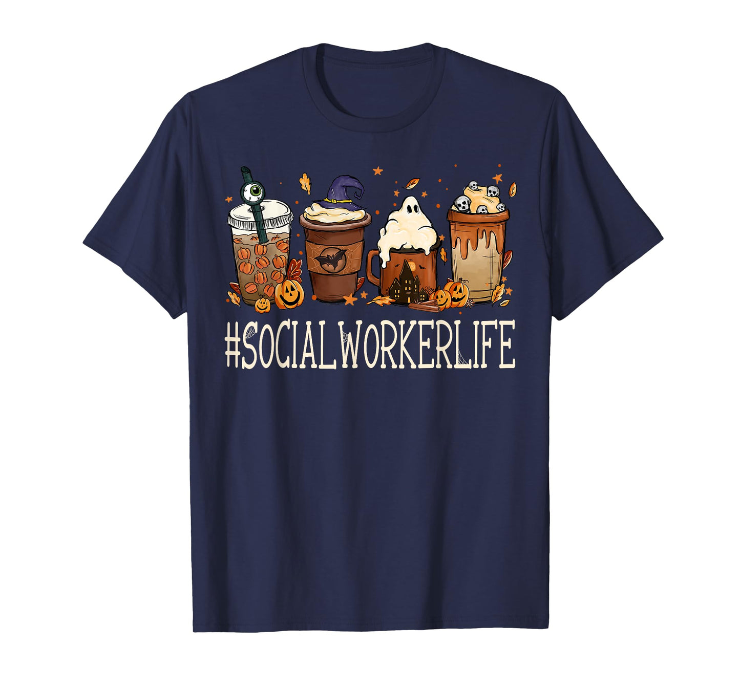 Social Worker Horror Fall Coffee Halloween Pumpkin Autumn T-Shirt