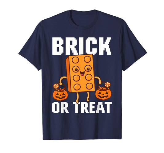 Brick Or Treat Halloween Master Builder Blocks Building Kids T-Shirt