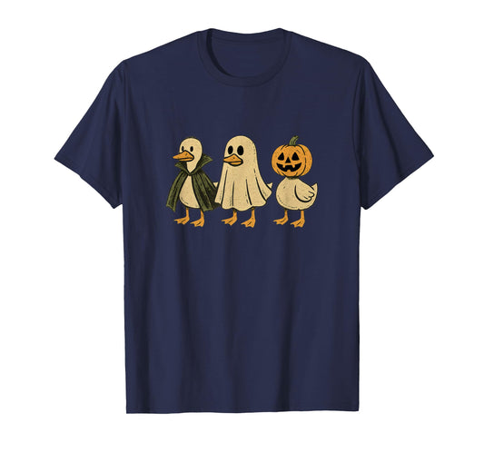 Duck Duck Boo Ghost Vampire Pumpkin Goose Retro Halloween T-Shirt