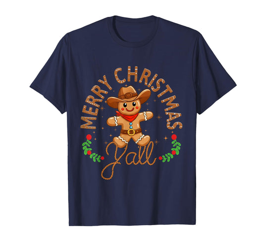 Merry Christmas Yall Gingerbread Cowboy Howdy Western Xmas T-Shirt