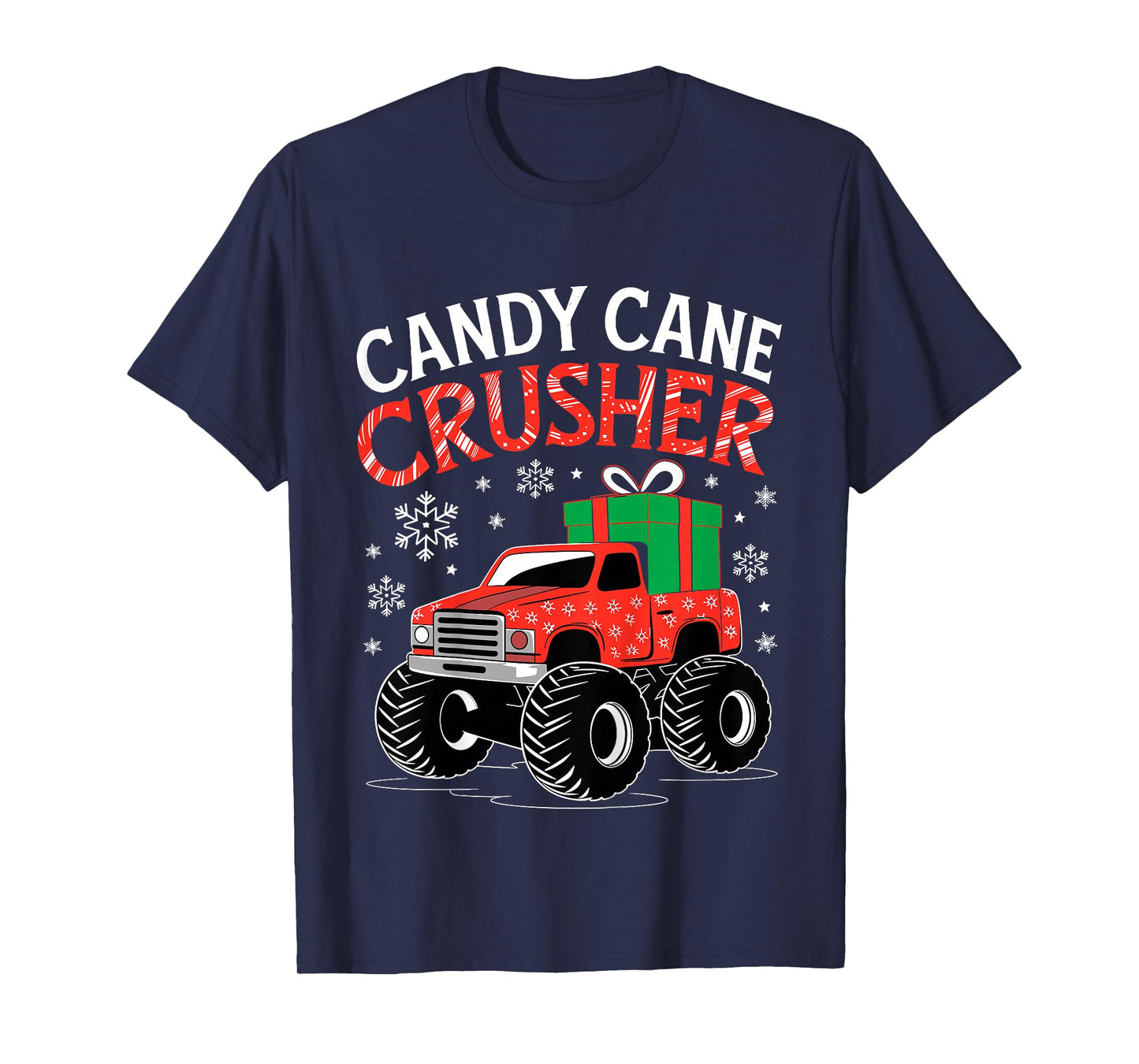 Kids Candy Cane Crusher Christmas Monster Truck Xmas Toddler Boys T-Shirt