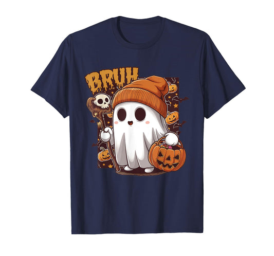 Bruh Ghost Happy Halloween Trick Or Treat Pumpkin Candy Kids T-Shirt