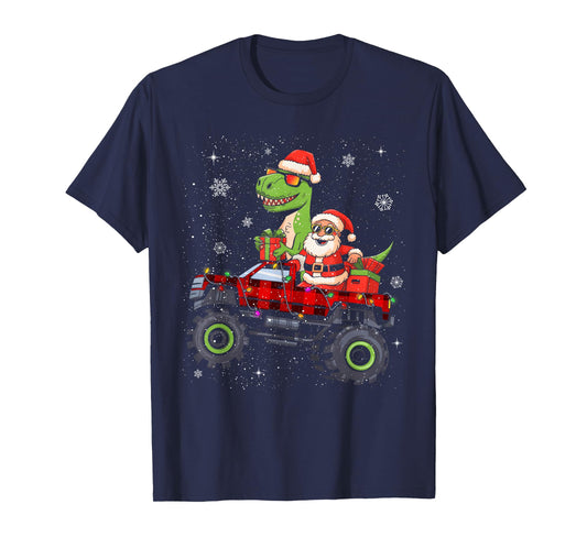 Christmas Family Santa Truck Dinosaur Men Boys Kids Toddler T-Shirt