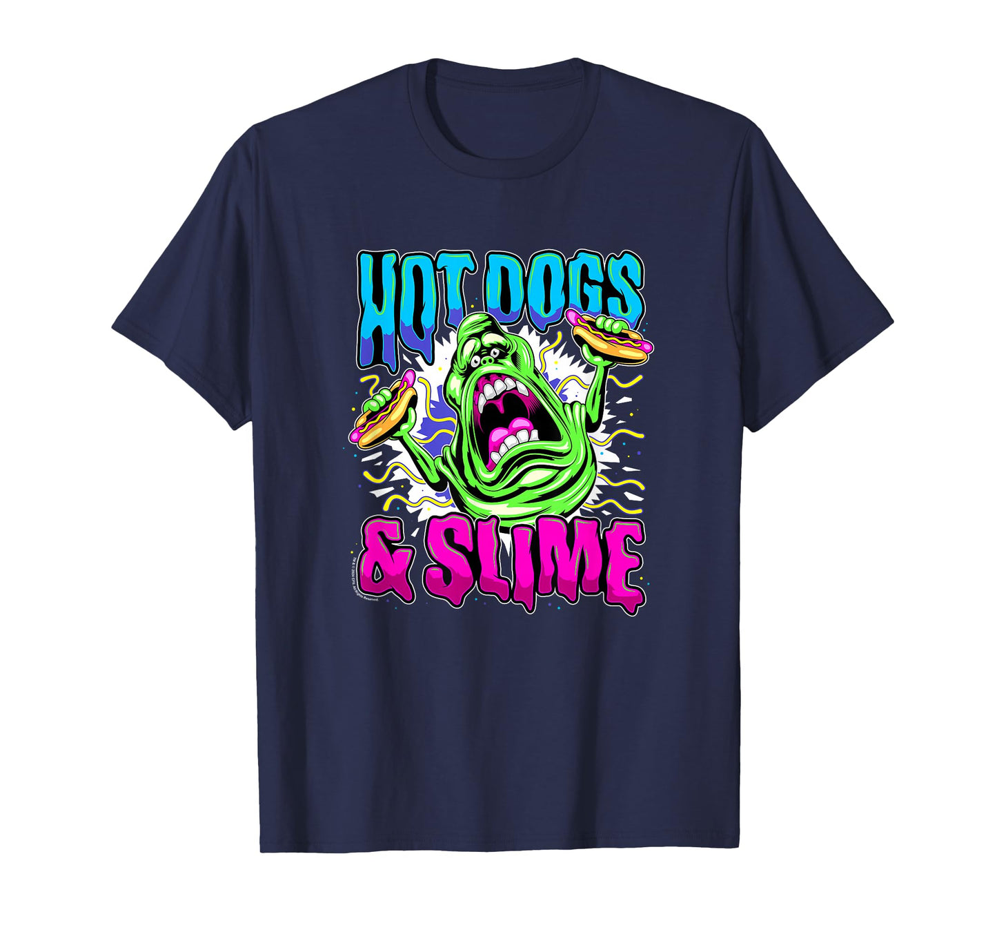Ghostbusters Vintage Slimer Retro Hot Dogs & Slime Logo T-Shirt