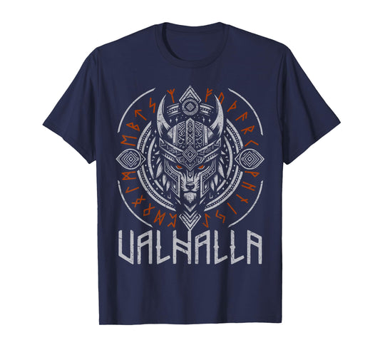 Valhalla Wolf Mask Odin Viking Runes Norse Compass Vegvisir T-Shirt