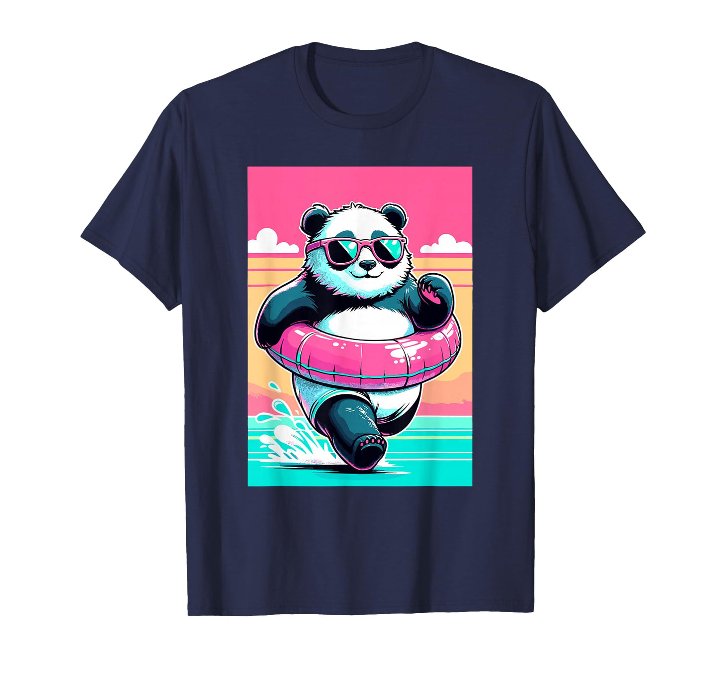Summer Beach Pool Panda Bear Pink Men Women Kids Funny Panda T-Shirt