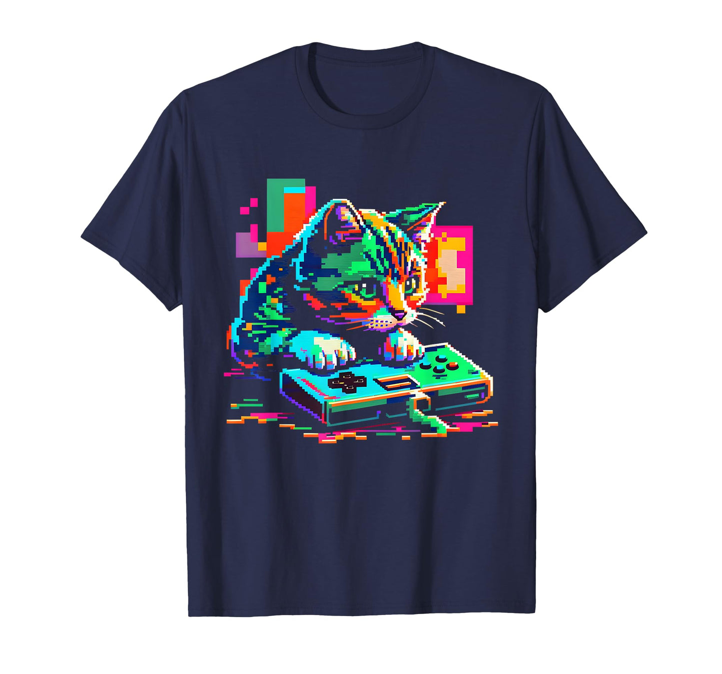 Cat Gaming 8-bit Gaming Cat Pixel Art Gamer Kitten T-Shirt for Men Women Girls Kids