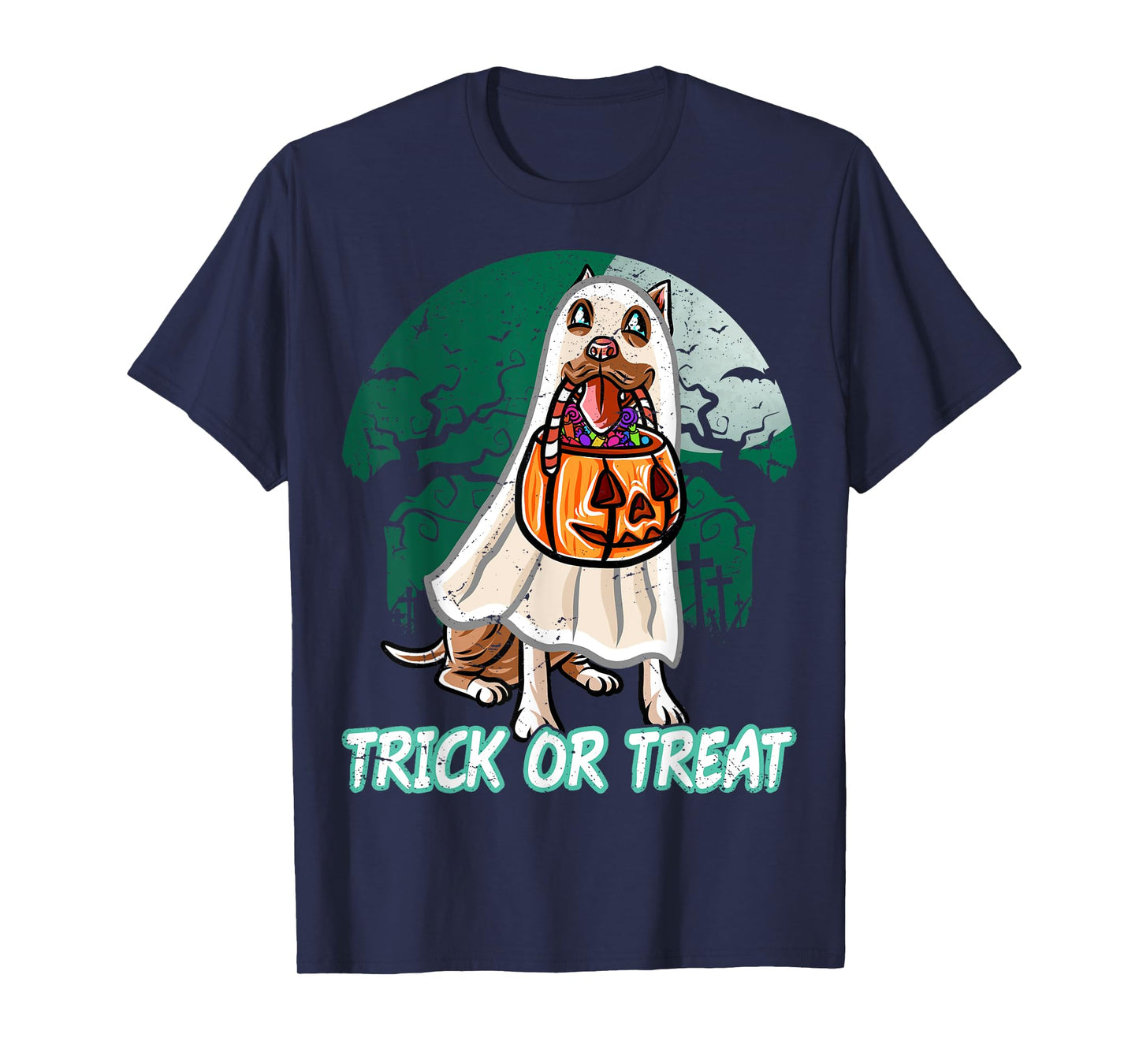 Pitbull Pittie Happy Halloween Costume Ghost T-Shirt