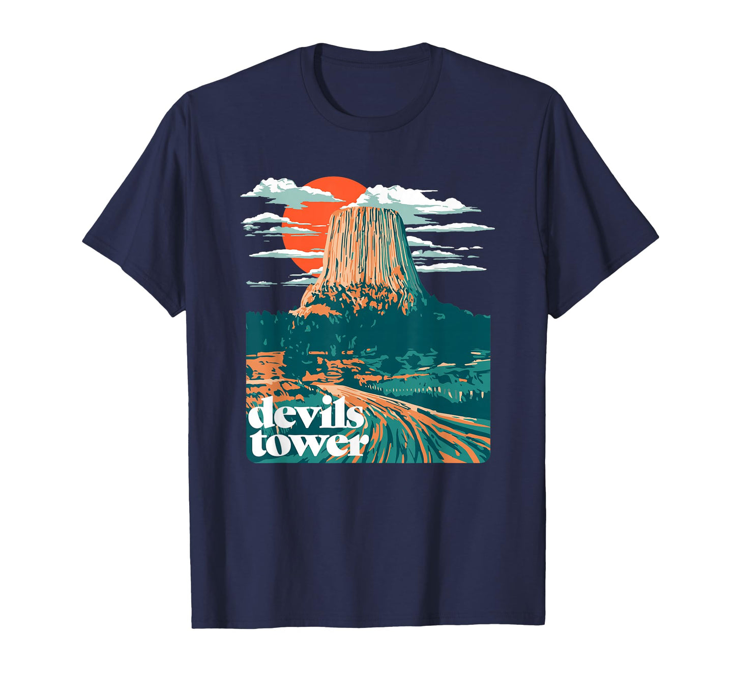 Retro Devils Tower Monument Vintage Design Graphic T-Shirt