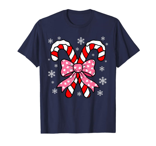 Candy Cane Christmas Season Retro Coquette Bow Xmas Holiday T-Shirt
