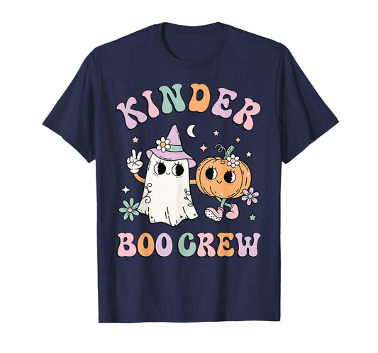 Kinder Boo Crew Halloween Floral Ghost Kindergarten Teacher Men Women Kids T-Shirt