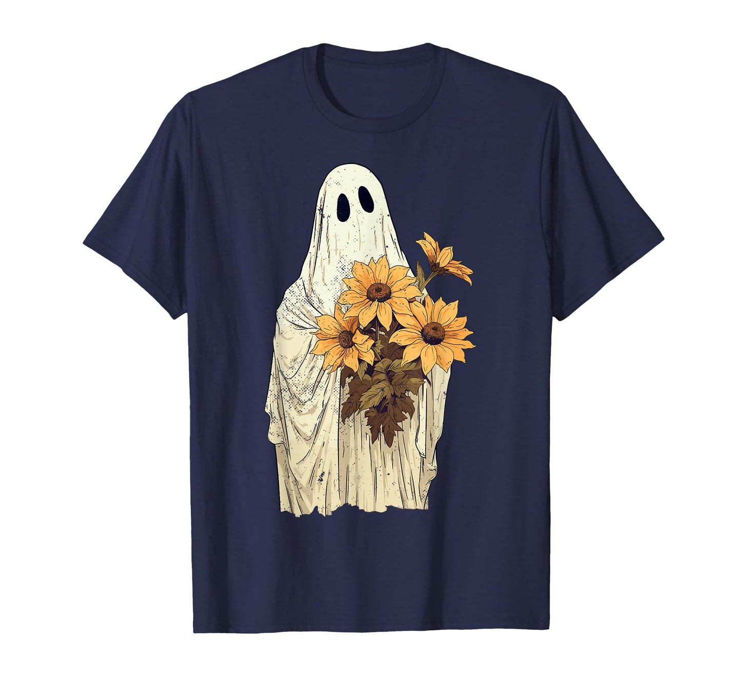 Vintage Floral Ghost Sunflowers Spooky Halloween Graphic T-Shirt