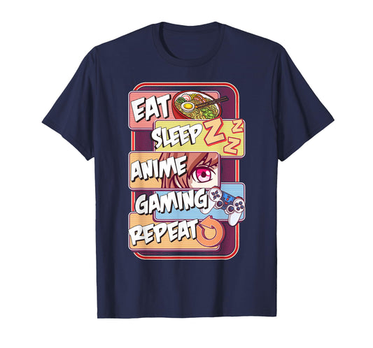 Kawaii Eat Sleep Anime Gaming Repeat T-Shirt