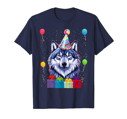 Wolf Birthday Hat Themed Party Wolves Painting Wolf Lover T-Shirt